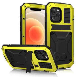 For iPhone 12 mini R-JUST Shockproof Waterproof Dust-proof Metal + Silicone Protective Case with Holder (Yellow)