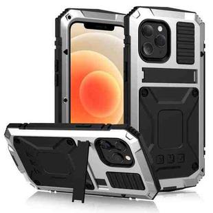 For iPhone 12 mini R-JUST Shockproof Waterproof Dust-proof Metal + Silicone Protective Case with Holder (Silver)