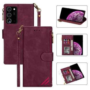 For Samsung Galaxy Note20 Zipper Multi-card Slots Horizontal Flip PU Leather Case with Holder & Card Slots & Wallet & Lanyard & Photo Frame(Wine Red)
