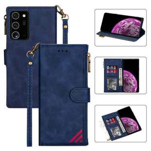For Samsung Galaxy Note20 Ultra Zipper Multi-card Slots Horizontal Flip PU Leather Case with Holder & Card Slots & Wallet & Lanyard & Photo Frame(Blue)