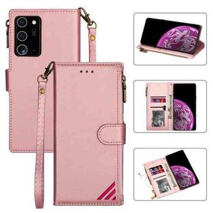 For Samsung Galaxy Note20 Ultra Zipper Multi-card Slots Horizontal Flip PU Leather Case with Holder & Card Slots & Wallet & Lanyard & Photo Frame(Rose Gold)