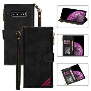 For Samsung Galaxy S10 Zipper Multi-card Slots Horizontal Flip PU Leather Case with Holder & Card Slots & Wallet & Lanyard & Photo Frame(Black)