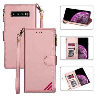 For Samsung Galaxy S10 Plus Zipper Multi-card Slots Horizontal Flip PU Leather Case with Holder & Card Slots & Wallet & Lanyard & Photo Frame(Rose Gold)