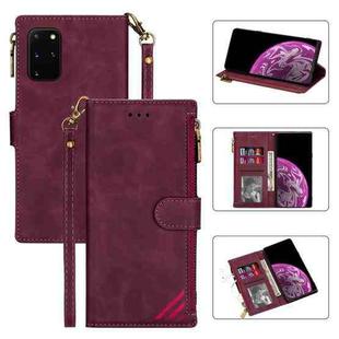 For Samsung Galaxy S20 Plus Zipper Multi-card Slots Horizontal Flip PU Leather Case with Holder & Card Slots & Wallet & Lanyard & Photo Frame(Wine Red)