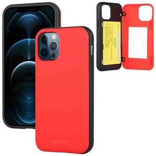 GOOSPERY MAGNETIC DOOR BUMPER Magnetic Catche Shockproof Soft TPU + PC Case With Card Slot For iPhone 12 / 12 Pro(Red)