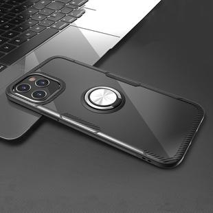 For iPhone 12 / 12 Pro Shockproof Transparent TPU + Acrylic Protective Case with Ring Holder(Black and Silver)