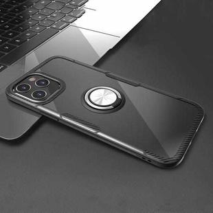 For iPhone 12 Pro Max Shockproof Transparent TPU + Acrylic Protective Case with Ring Holder(Black and Silver)