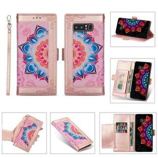 For Samsung Galaxy Note 8 Printing Dual-color Half Mandala Pattern Dual-side Magnetic Buckle Horizontal Flip Leather Case with Holder & Card Slots & Wallet & Photo Frame & Lanyard(Rose Gold)