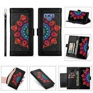 For Samsung Galaxy Note9 Printing Dual-color Half Mandala Pattern Dual-side Magnetic Buckle Horizontal Flip Leather Case with Holder & Card Slots & Wallet & Photo Frame & Lanyard(Black)