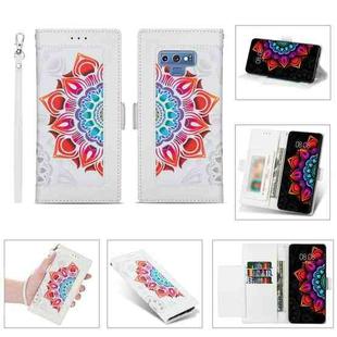 For Samsung Galaxy Note9 Printing Dual-color Half Mandala Pattern Dual-side Magnetic Buckle Horizontal Flip Leather Case with Holder & Card Slots & Wallet & Photo Frame & Lanyard(White)