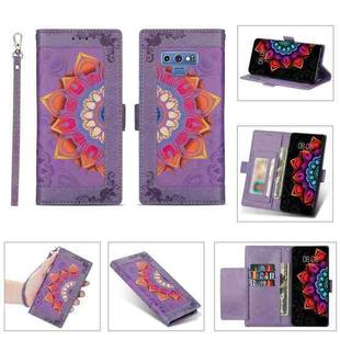 For Samsung Galaxy Note9 Printing Dual-color Half Mandala Pattern Dual-side Magnetic Buckle Horizontal Flip Leather Case with Holder & Card Slots & Wallet & Photo Frame & Lanyard(Purple)