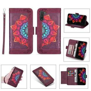 For Samsung Galaxy Note10 Printing Dual-color Half Mandala Pattern Dual-side Magnetic Buckle Horizontal Flip Leather Case with Holder & Card Slots & Wallet & Photo Frame & Lanyard(Wine Red )