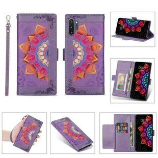 For Samsung Galaxy Note10+ Printing Dual-color Half Mandala Pattern Dual-side Magnetic Buckle Horizontal Flip Leather Case with Holder & Card Slots & Wallet & Photo Frame & Lanyard(Purple)