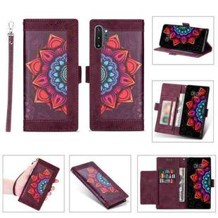 For Samsung Galaxy Note10+ Printing Dual-color Half Mandala Pattern Dual-side Magnetic Buckle Horizontal Flip Leather Case with Holder & Card Slots & Wallet & Photo Frame & Lanyard(Wine Red )