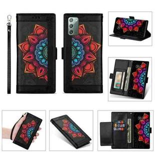 For Samsung Galaxy Note20 Printing Dual-color Half Mandala Pattern Dual-side Magnetic Buckle Horizontal Flip Leather Case with Holder & Card Slots & Wallet & Photo Frame & Lanyard(Black)