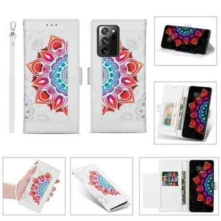For Samsung Galaxy Note20 Ultra Printing Dual-color Half Mandala Pattern Dual-side Magnetic Buckle Horizontal Flip Leather Case with Holder & Card Slots & Wallet & Photo Frame & Lanyard(White)