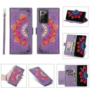 For Samsung Galaxy Note20 Ultra Printing Dual-color Half Mandala Pattern Dual-side Magnetic Buckle Horizontal Flip Leather Case with Holder & Card Slots & Wallet & Photo Frame & Lanyard(Purple)