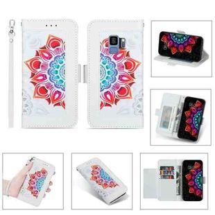 For Samsung Galaxy S9 Printing Dual-color Half Mandala Pattern Dual-side Magnetic Buckle Horizontal Flip Leather Case with Holder & Card Slots & Wallet & Photo Frame & Lanyard(White)