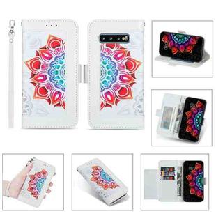 For Samsung Galaxy S10+ Printing Dual-color Half Mandala Pattern Dual-side Magnetic Buckle Horizontal Flip Leather Case with Holder & Card Slots & Wallet & Photo Frame & Lanyard(White)
