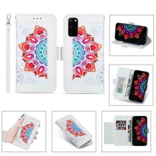 For Samsung Galaxy S20 FE 5G Printing Dual-color Half Mandala Pattern Dual-side Magnetic Buckle Horizontal Flip Leather Case with Holder & Card Slots & Wallet & Photo Frame & Lanyard(White)