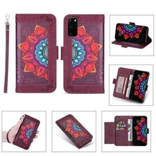 For Samsung Galaxy S20 FE 5G Printing Dual-color Half Mandala Pattern Dual-side Magnetic Buckle Horizontal Flip Leather Case with Holder & Card Slots & Wallet & Photo Frame & Lanyard(Wine Red )
