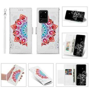 For Samsung Galaxy S20 Ultra Printing Dual-color Half Mandala Pattern Dual-side Magnetic Buckle Horizontal Flip Leather Case with Holder & Card Slots & Wallet & Photo Frame & Lanyard(White)