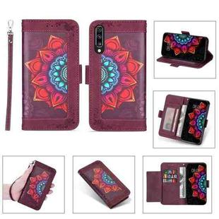 For Samsung Galaxy A70 Printing Dual-color Half Mandala Pattern Dual-side Magnetic Buckle Horizontal Flip Leather Case with Holder & Card Slots & Wallet & Photo Frame & Lanyard(Red Wine)