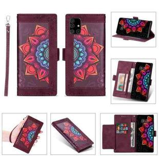 For Samsung Galaxy A41 Printing Dual-color Half Mandala Pattern Dual-side Magnetic Buckle Horizontal Flip Leather Case with Holder & Card Slots & Wallet & Photo Frame & Lanyard(Red Wine)