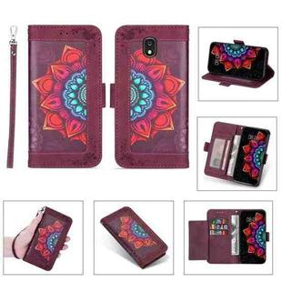 For Samsung Galaxy J3 (2018) Printing Dual-color Half Mandala Pattern Dual-side Magnetic Buckle Horizontal Flip Leather Case with Holder & Card Slots & Wallet & Photo Frame & Lanyard(Red Wine)