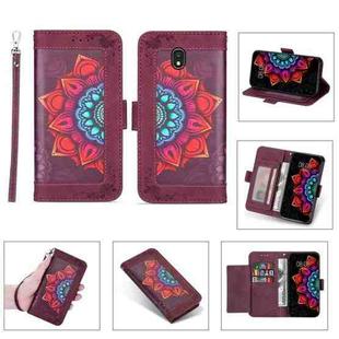 For Samsung Galaxy J3 (2017) / J330 Printing Dual-color Half Mandala Pattern Dual-side Magnetic Buckle Horizontal Flip Leather Case with Holder & Card Slots & Wallet & Photo Frame & Lanyard(Red Wine)