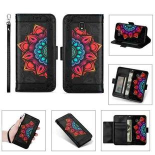 For Samsung Galaxy J5 (2017) / J530 Printing Dual-color Half Mandala Pattern Dual-side Magnetic Buckle Horizontal Flip Leather Case with Holder & Card Slots & Wallet & Photo Frame & Lanyard(Black)