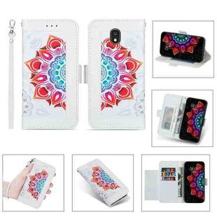 For Samsung Galaxy J6 (2018) Printing Dual-color Half Mandala Pattern Dual-side Magnetic Buckle Horizontal Flip Leather Case with Holder & Card Slots & Wallet & Photo Frame & Lanyard(White)