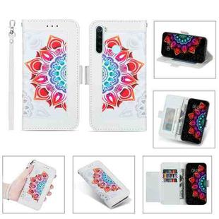 For Xiaomi Redmi Note 8 Printing Dual-color Half Mandala Pattern Dual-side Magnetic Buckle Horizontal Flip Leather Case with Holder & Card Slots & Wallet & Photo Frame & Lanyard(White)