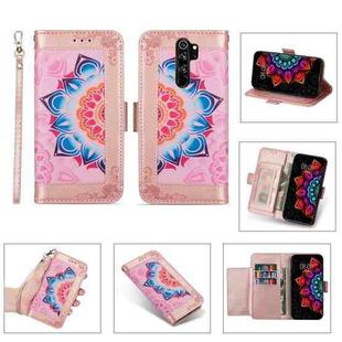 For Xiaomi Redmi Note 8 Pro Printing Dual-color Half Mandala Pattern Dual-side Magnetic Buckle Horizontal Flip Leather Case with Holder & Card Slots & Wallet & Photo Frame & Lanyard(Rose Gold)