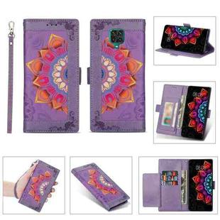 For Xiaomi Redmi Note 9 Pro Printing Dual-color Half Mandala Pattern Dual-side Magnetic Buckle Horizontal Flip Leather Case with Holder & Card Slots & Wallet & Photo Frame & Lanyard(Purple)