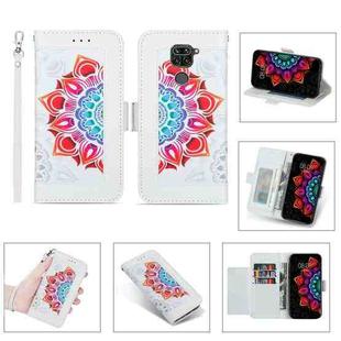 For Xiaomi Redmi 10X 4G / Note 9 Printing Dual-color Half Mandala Pattern Dual-side Magnetic Buckle Horizontal Flip Leather Case with Holder & Card Slots & Wallet & Photo Frame & Lanyard(White)