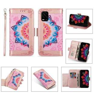 For Xiaomi Mi 10 Lite Printing Dual-color Half Mandala Pattern Dual-side Magnetic Buckle Horizontal Flip Leather Case with Holder & Card Slots & Wallet & Photo Frame & Lanyard(Rose Gold)