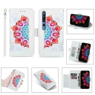 For Xiaomi Mi 10 Pro Printing Dual-color Half Mandala Pattern Dual-side Magnetic Buckle Horizontal Flip Leather Case with Holder & Card Slots & Wallet & Photo Frame & Lanyard(White)