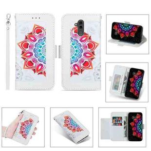For Huawei Mate 20 Lite Printing Dual-color Half Mandala Pattern Dual-side Magnetic Buckle Horizontal Flip Leather Case with Holder & Card Slots & Wallet & Photo Frame & Lanyard(White)