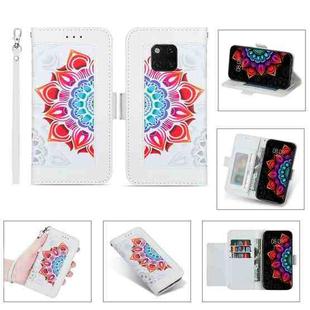 For Huawei Mate 20 Pro Printing Dual-color Half Mandala Pattern Dual-side Magnetic Buckle Horizontal Flip Leather Case with Holder & Card Slots & Wallet & Photo Frame & Lanyard(White)