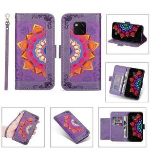 For Huawei Mate 20 Pro Printing Dual-color Half Mandala Pattern Dual-side Magnetic Buckle Horizontal Flip Leather Case with Holder & Card Slots & Wallet & Photo Frame & Lanyard(Purple)