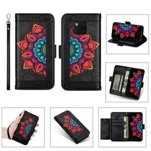 For Huawei Mate 20 Pro Printing Dual-color Half Mandala Pattern Dual-side Magnetic Buckle Horizontal Flip Leather Case with Holder & Card Slots & Wallet & Photo Frame & Lanyard(Black)