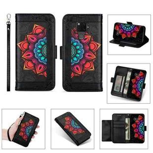 For Huawei Mate 30 Lite Printing Dual-color Half Mandala Pattern Dual-side Magnetic Buckle Horizontal Flip Leather Case with Holder & Card Slots & Wallet & Photo Frame & Lanyard(Black)