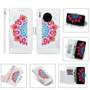 For Huawei Mate 30 Pro Printing Dual-color Half Mandala Pattern Dual-side Magnetic Buckle Horizontal Flip Leather Case with Holder & Card Slots & Wallet & Photo Frame & Lanyard(White)