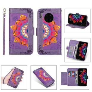 For Huawei Mate 30 Pro Printing Dual-color Half Mandala Pattern Dual-side Magnetic Buckle Horizontal Flip Leather Case with Holder & Card Slots & Wallet & Photo Frame & Lanyard(Purple)