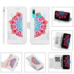 For Huawei P smart (2019) Printing Dual-color Half Mandala Pattern Dual-side Magnetic Buckle Horizontal Flip Leather Case with Holder & Card Slots & Wallet & Photo Frame & Lanyard(White)