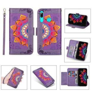 For Huawei P smart (2019) Printing Dual-color Half Mandala Pattern Dual-side Magnetic Buckle Horizontal Flip Leather Case with Holder & Card Slots & Wallet & Photo Frame & Lanyard(Purple)