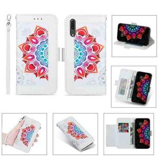 For Huawei P20 Printing Dual-color Half Mandala Pattern Dual-side Magnetic Buckle Horizontal Flip Leather Case with Holder & Card Slots & Wallet & Photo Frame & Lanyard(White)