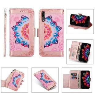 For Huawei P20 Printing Dual-color Half Mandala Pattern Dual-side Magnetic Buckle Horizontal Flip Leather Case with Holder & Card Slots & Wallet & Photo Frame & Lanyard(Rose Gold)