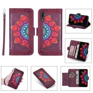 For Huawei P20 Printing Dual-color Half Mandala Pattern Dual-side Magnetic Buckle Horizontal Flip Leather Case with Holder & Card Slots & Wallet & Photo Frame & Lanyard(Wine Red)